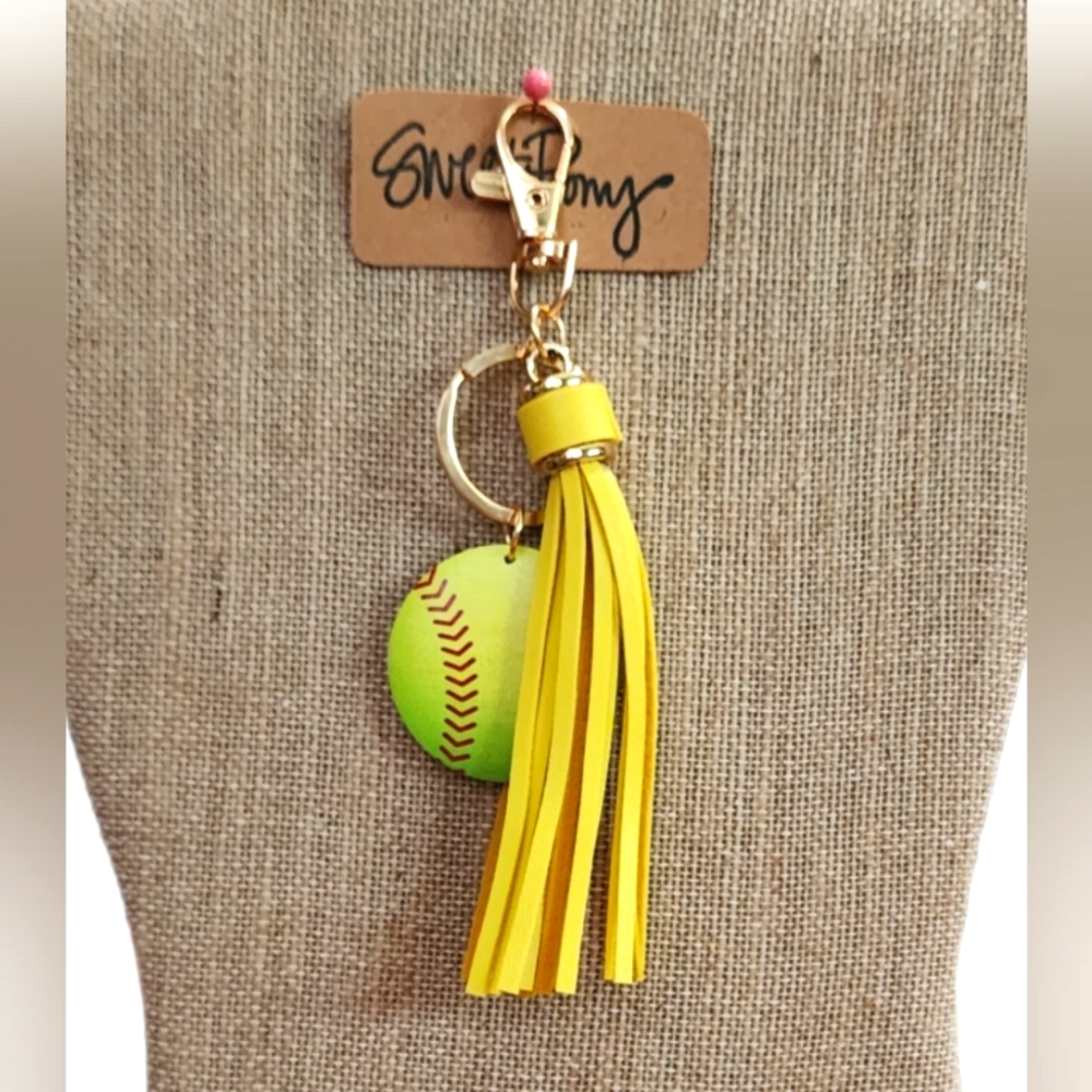 Softball Keychain Fast Slow Pitch Sweet 16 Tassel